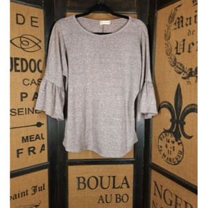 Altar’d State 3/4 Bell Ruffle Sleeve Gray Pink Oversized Top size Small
